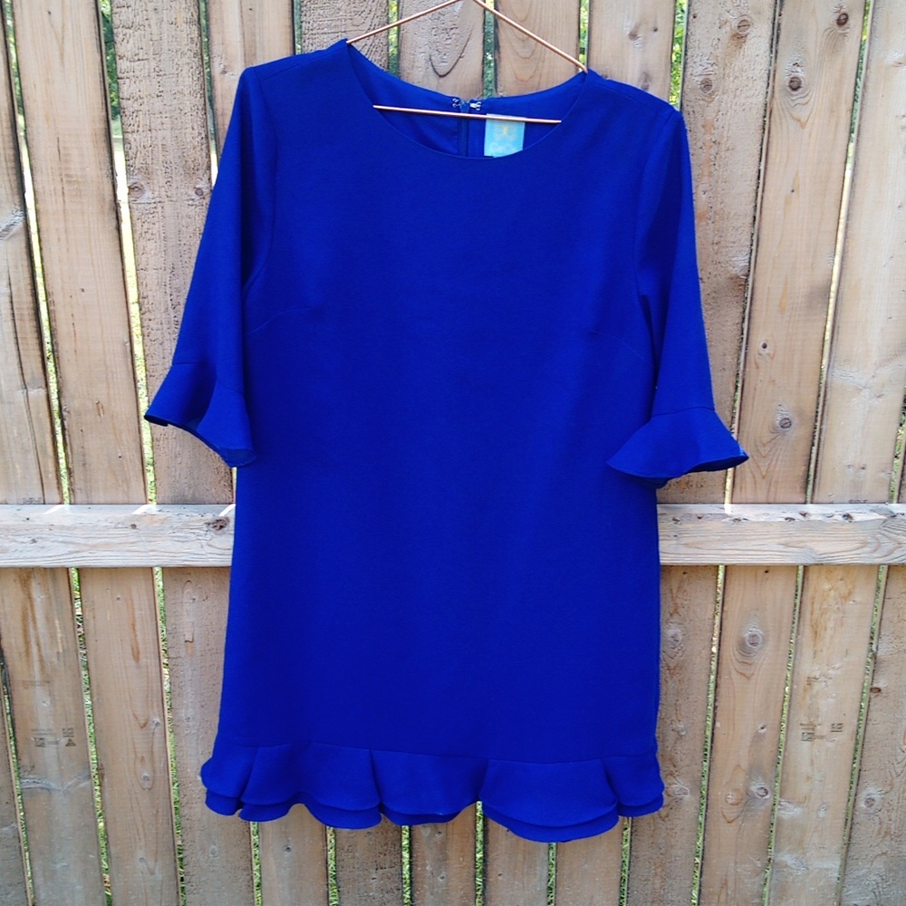 Cece Royal Blue Flowy Ruffle Edge Tunic Blouse Top